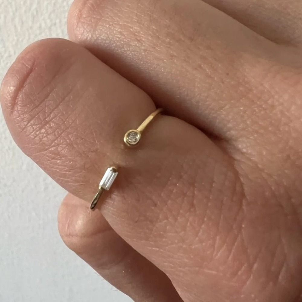 Gold Cubic Zircon Ring Geometric, Thin, Minimalist, Circle, Rectangular - Picture 6 of 9